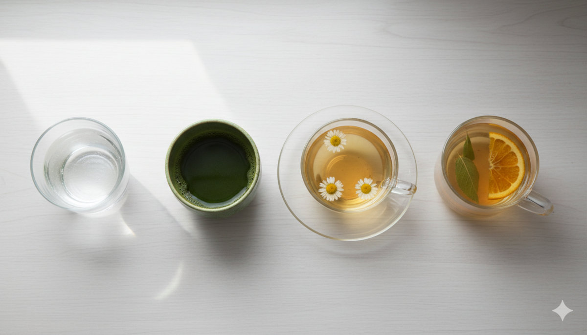 Agua, té verde, manzanilla y aromática sin azúcar para tomar DIVI-HER